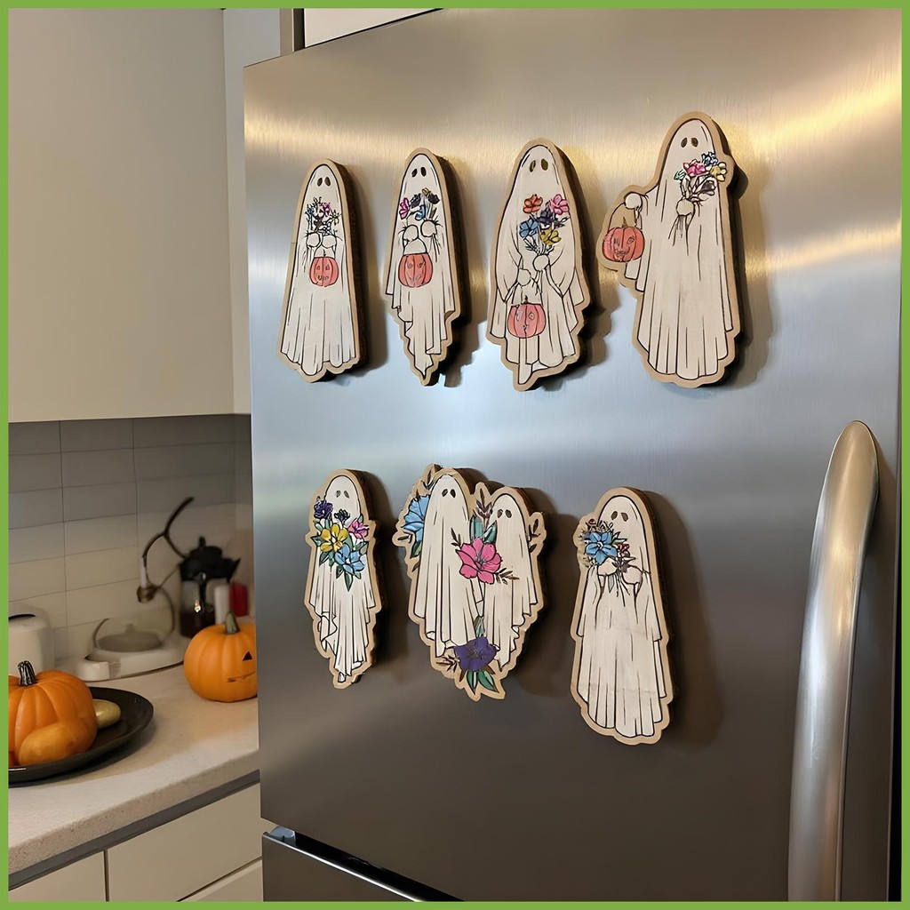 Halloween Refrigerator Magnets Garage Door Magnets Ghost Shape Wooden ...