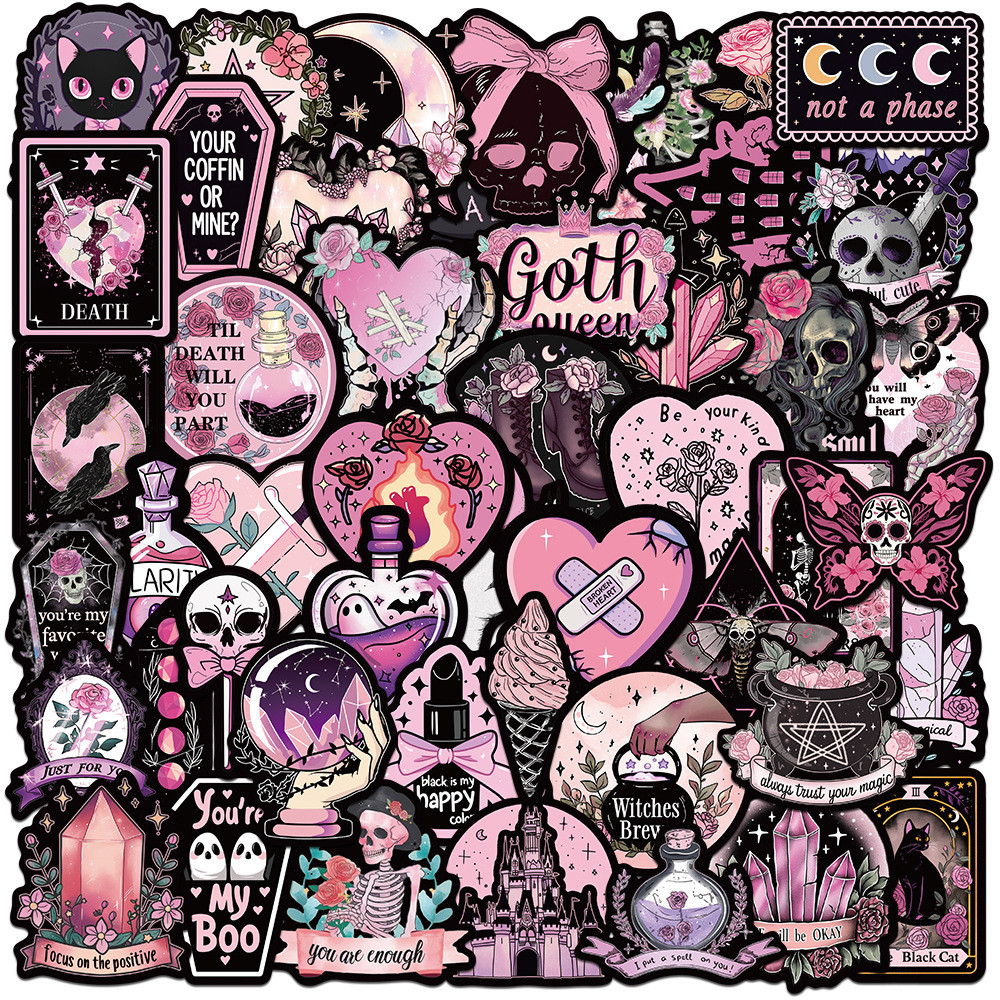 50 pcs Pink & Black Gothic Style Waterproof PVC Stickers | Shopee ...
