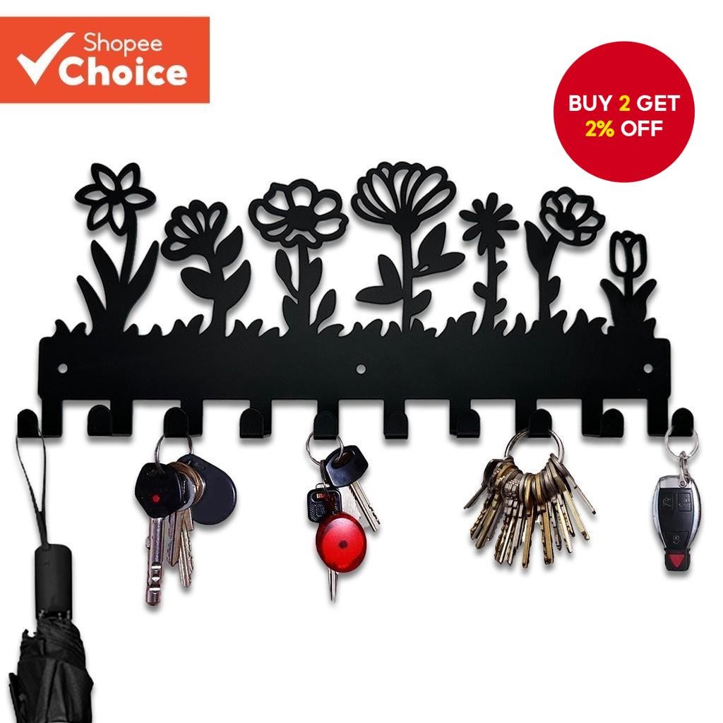 Flower Design Key Holder Metal Wall Mounted Rack Hook Wall Hanging ...