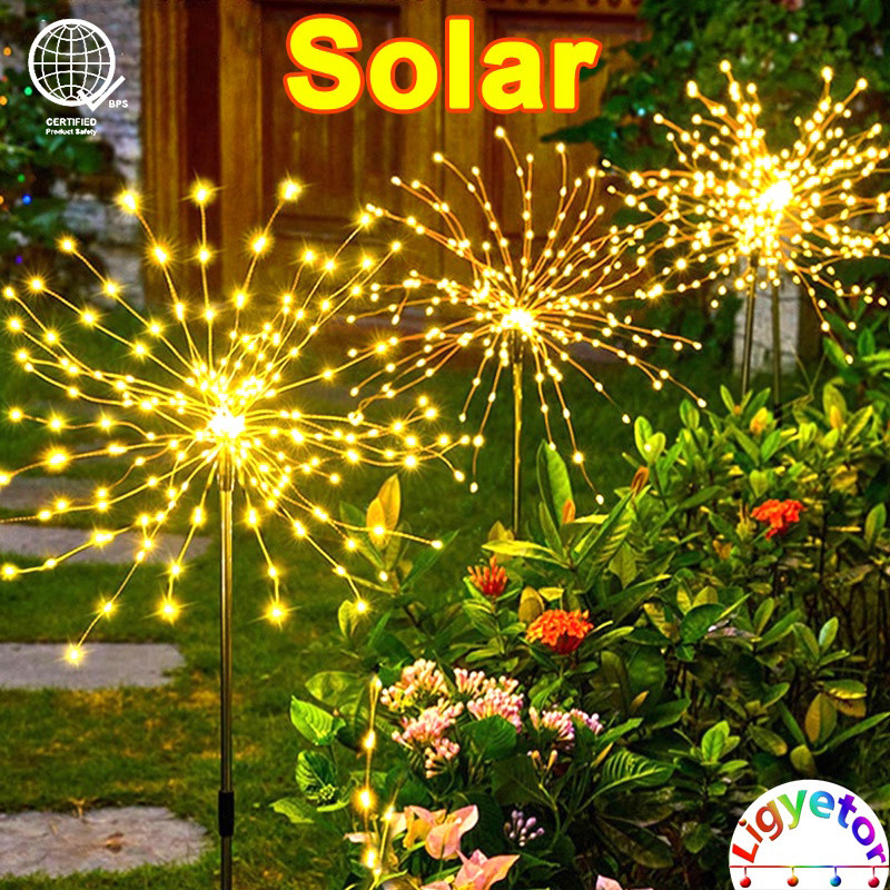 Ligyetor Solar Fireworks Light LED Solar Sensor Firework Light Garden ...