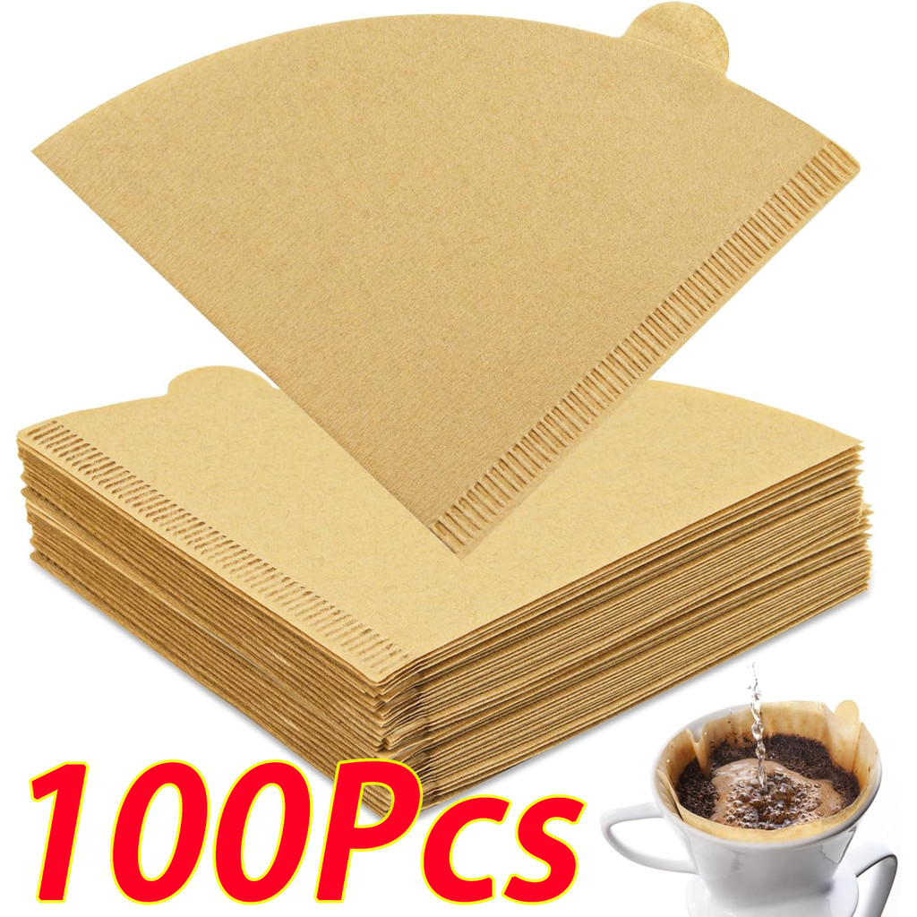 50/100/200Pcs Disposable Coffee Filters Paper / V-Shaped Wood Pulp Hand ...
