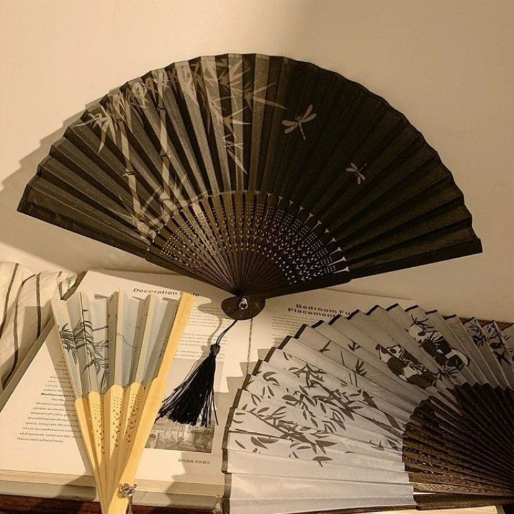 Black Ink Painting Qipao Hanfu Fan Prop Portable New Chinese Style ...