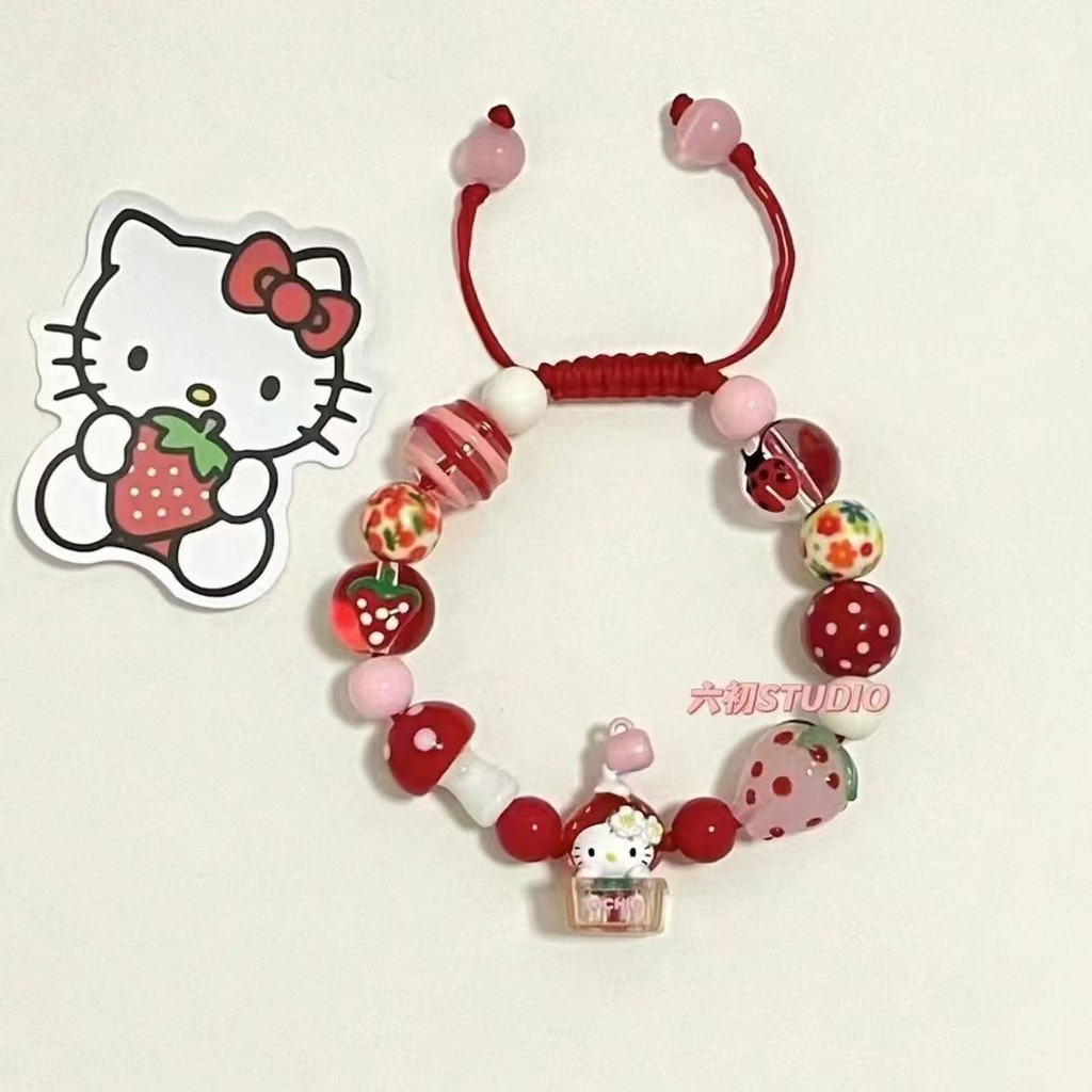 HelloKitty Red Cute Strawberry Bead Braided Rope Bracelet | Shopee ...