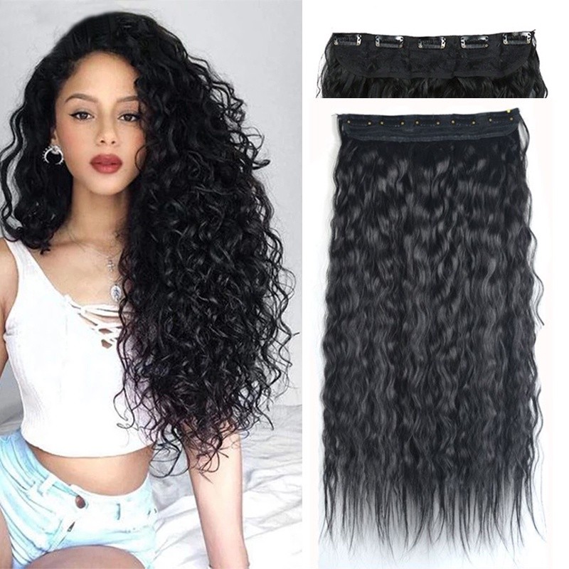 24 Inch 5 Clips Curly Hair Extension Wig Korean Curly Hair | Shopee ...