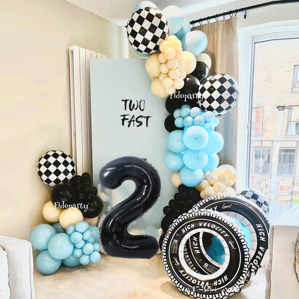 Racing Car Balloon Garland Arch Kit Black Number Foil Boy's Birthday ...
