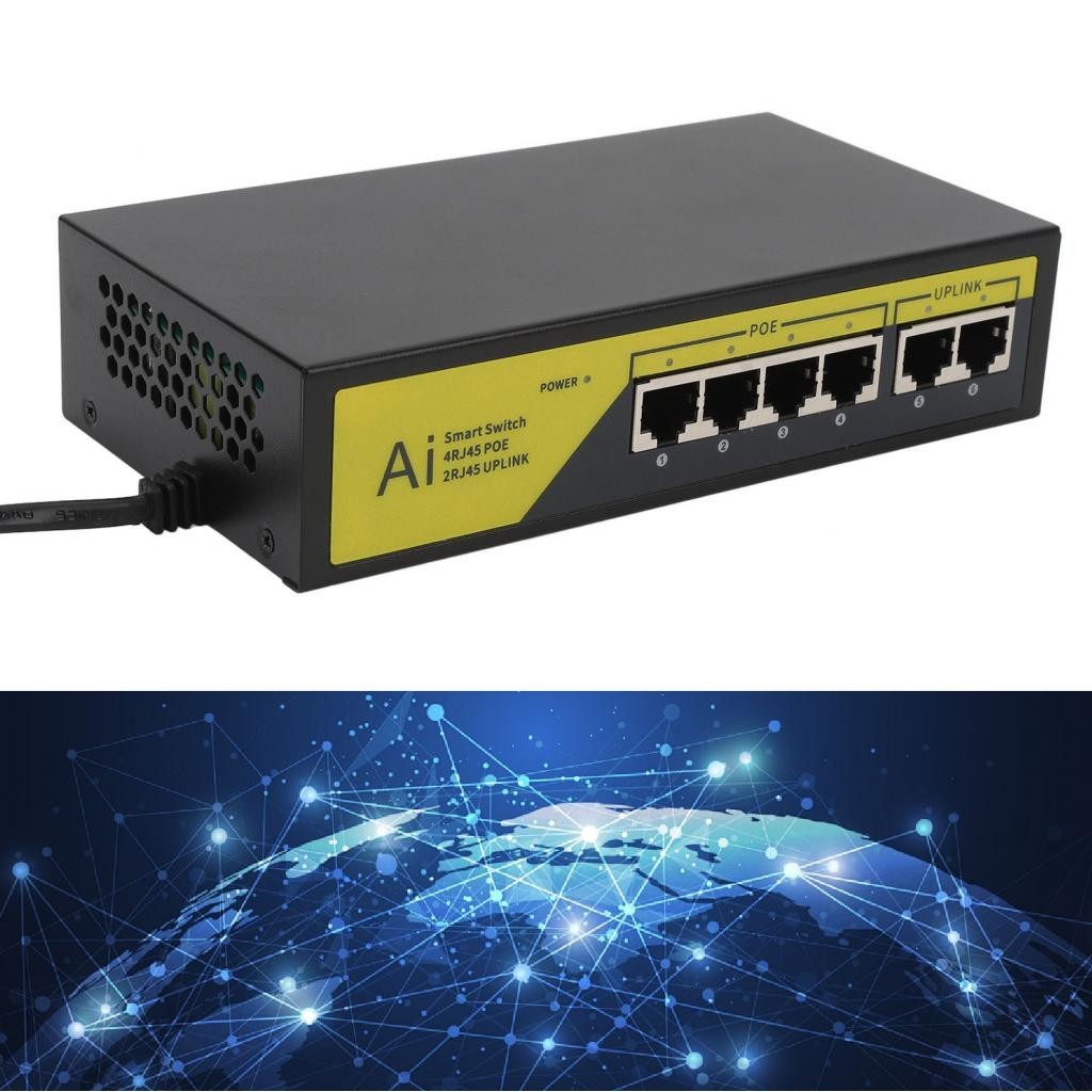 Gugushop 6 Port PoE Switch POE Networking Ethernet Plug and Play 4 10 ...