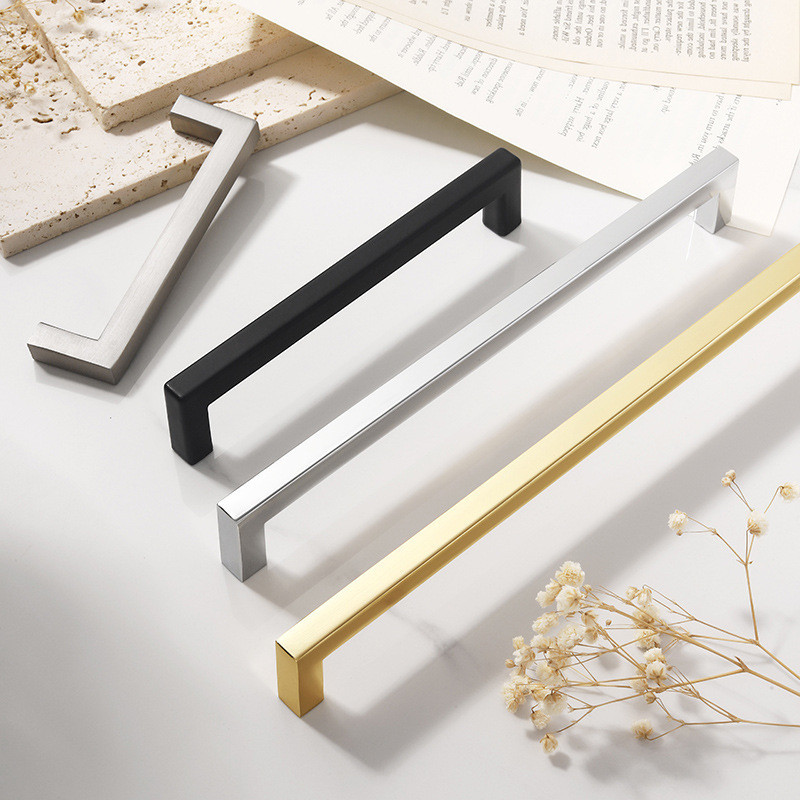 Square Bright Gold Silver Elegant Black Cabinet Door Handle Light 