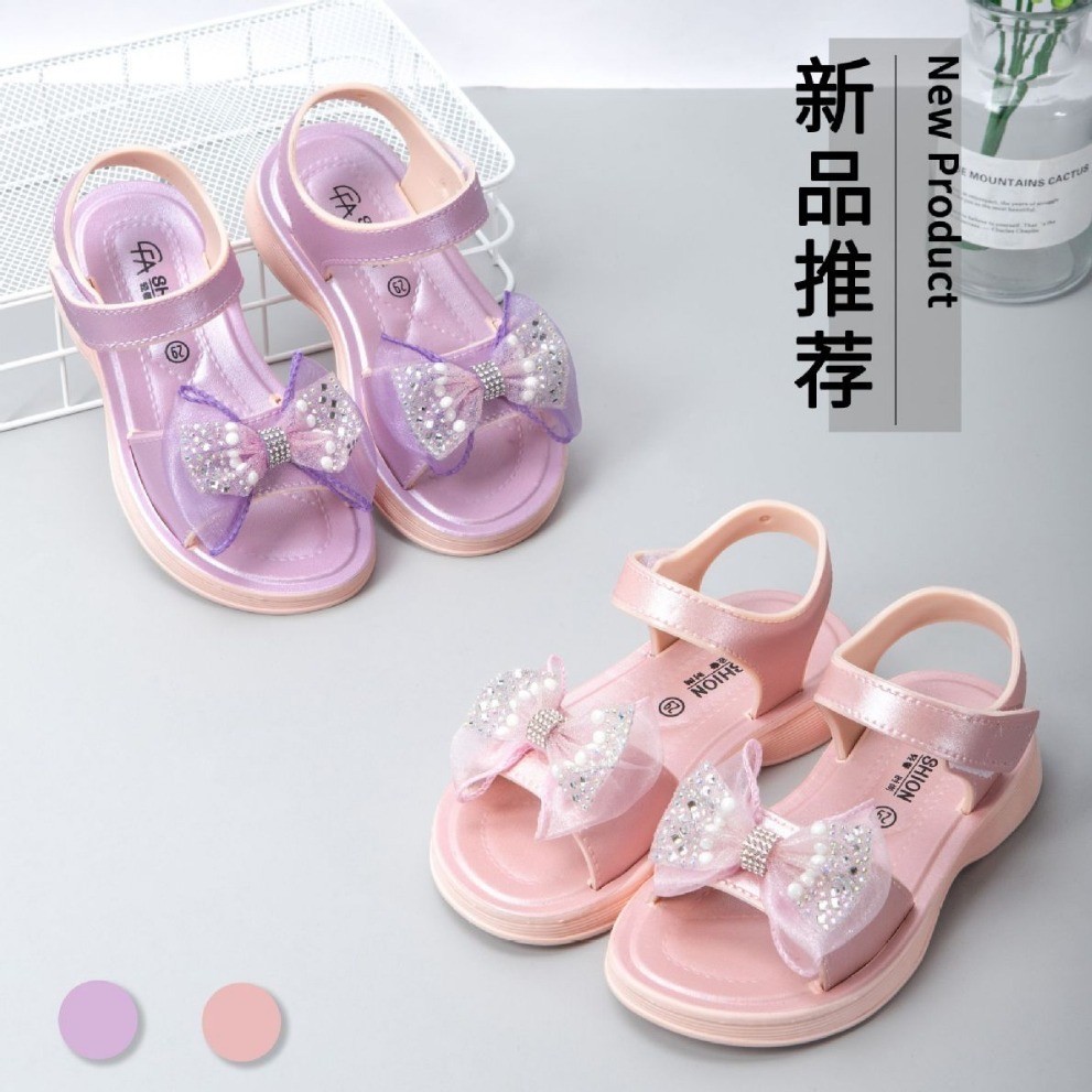 Alakad 28-35 Girl's Diamond Ribbon Sandals Kids New Pink Purple Shoes ...