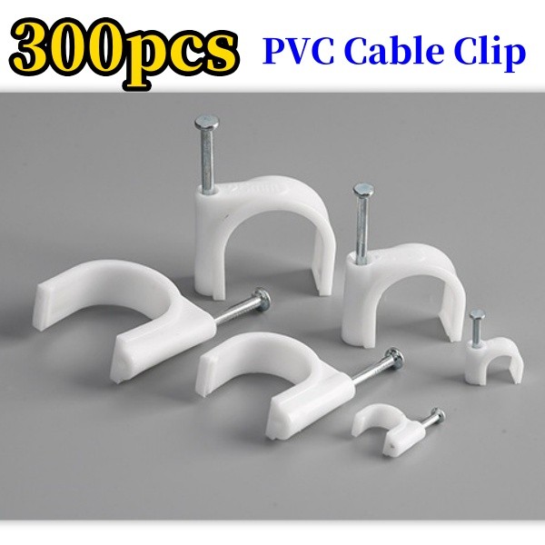 Cable clamp Cable Clips 300pcs. (PVC Clips) Cable Ethernet TV Telephone ...
