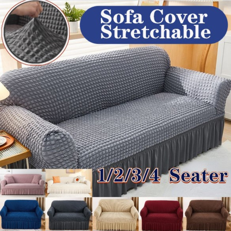 1/2/3/4 Seersucker Skirt Sofa Cover Removable Full Elastic Sofa ...