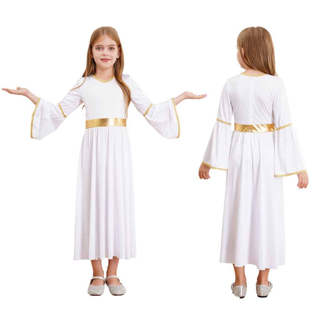 Lorilida Girls Angel Cosplay Costume Angel Dress Long Sleeve Gold Trim ...