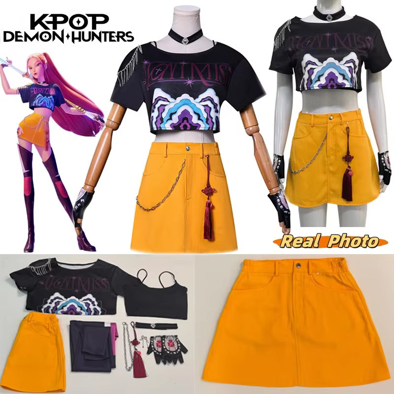 Anime KPop Demon Hunters Mira Cosplay Costume Top Skirt Earrings ...