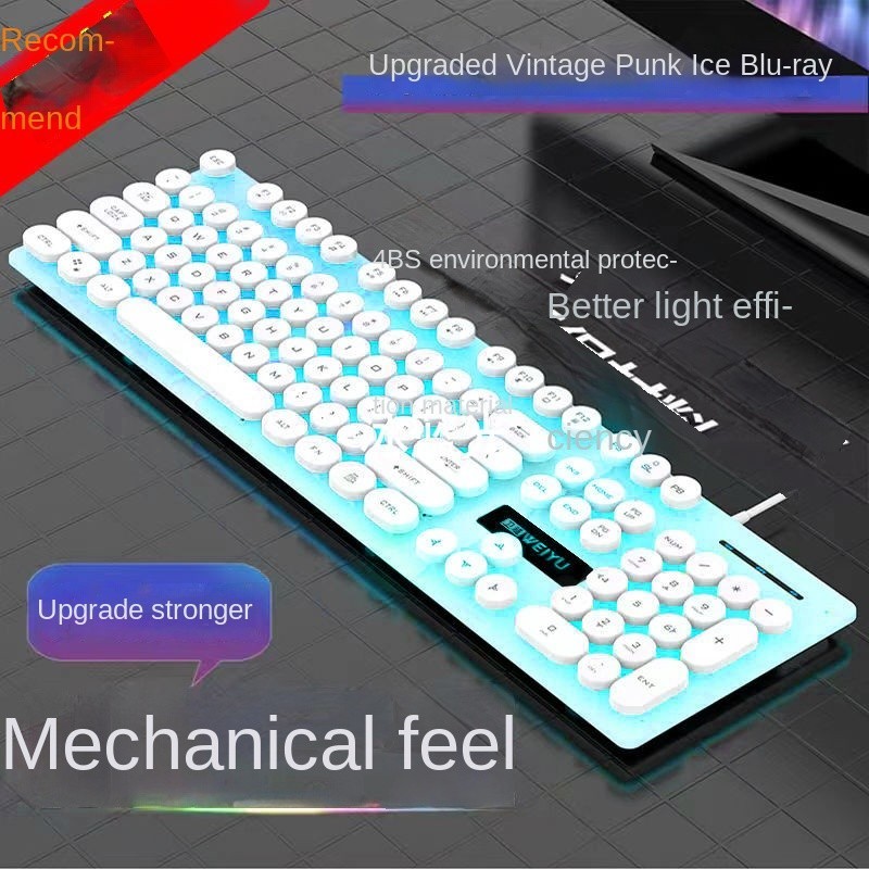 Punk Retro Luminous Wired Keyboard Mouse Set Mechanical Feel Suspended ...