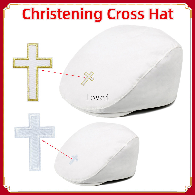 White Christening Hat for Baby Boy Girl Gentleman Beret Gold White ...