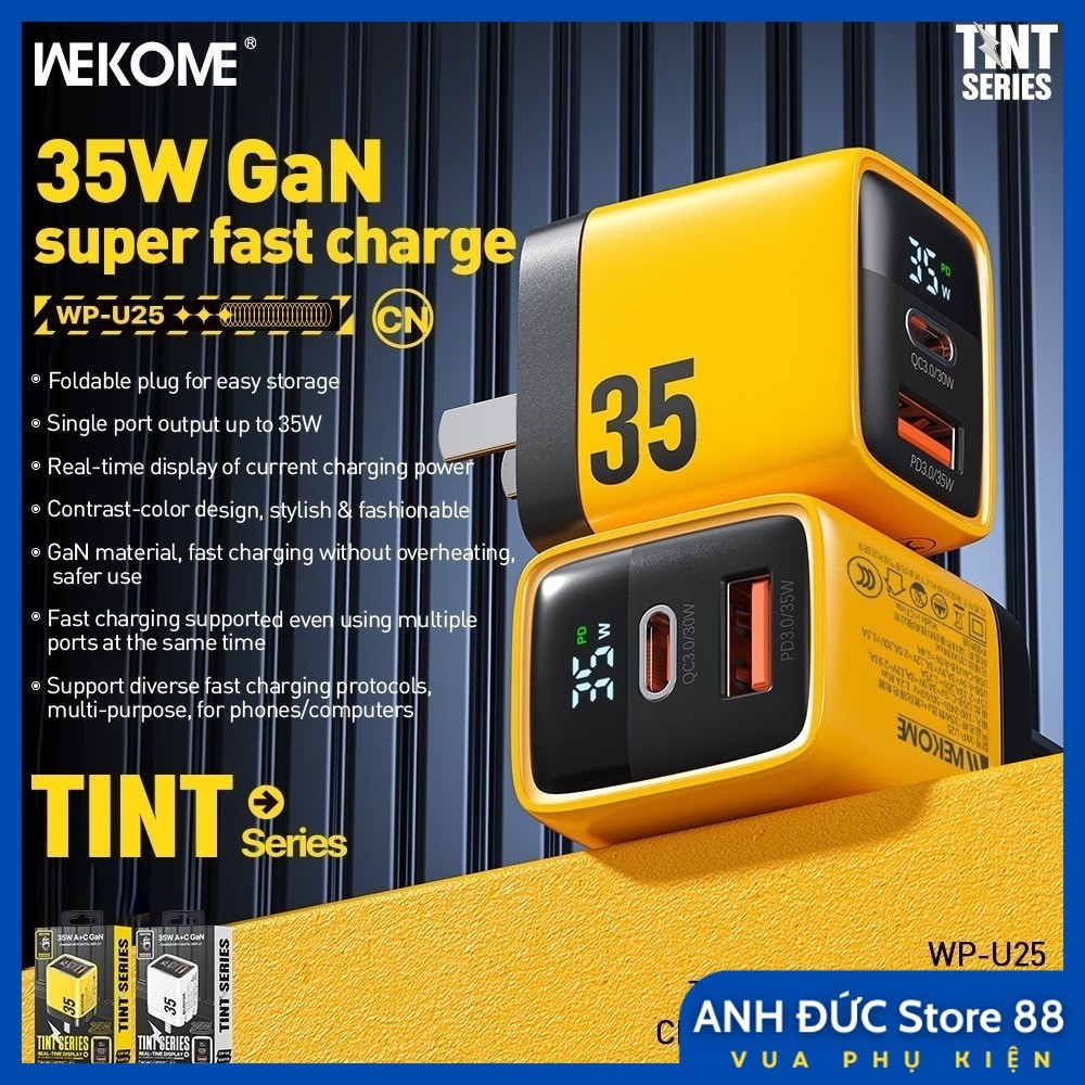 Wekome 35W SUPER PREMIUM fast charger WP-U25 (2 Ports)s GaN, supports ...
