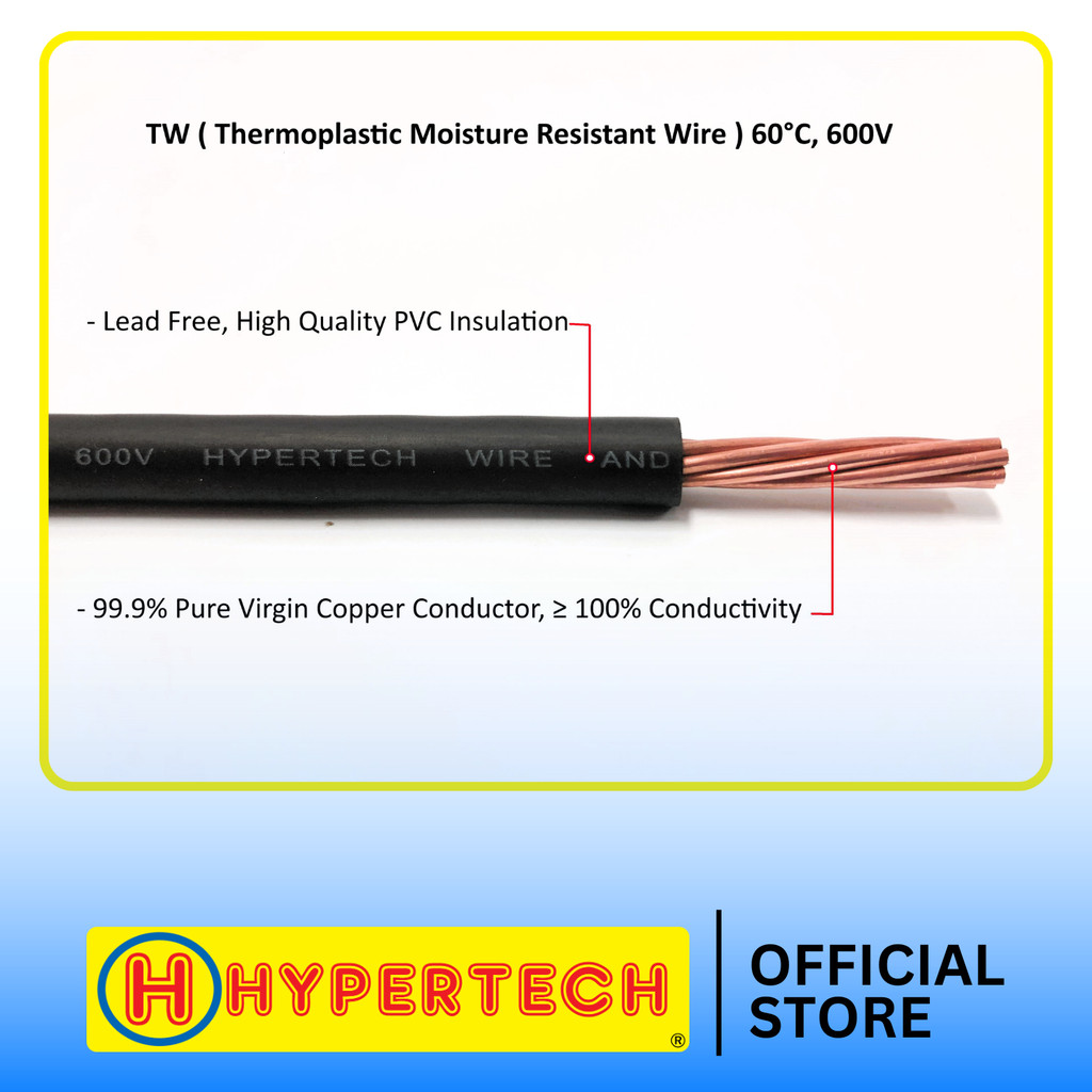 HYPERTECH TW Stranded Wire # 6/7 - 10 Meters - Pure Copper Electrical ...