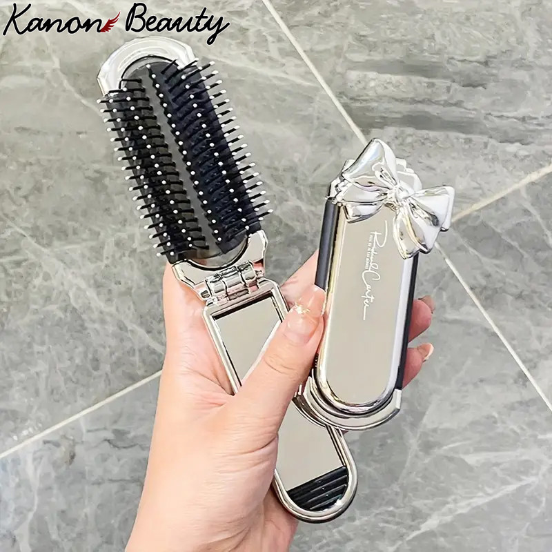 Folding Hairdressing Comb With Makeup Mirror Portable Air Cushion Comb ...