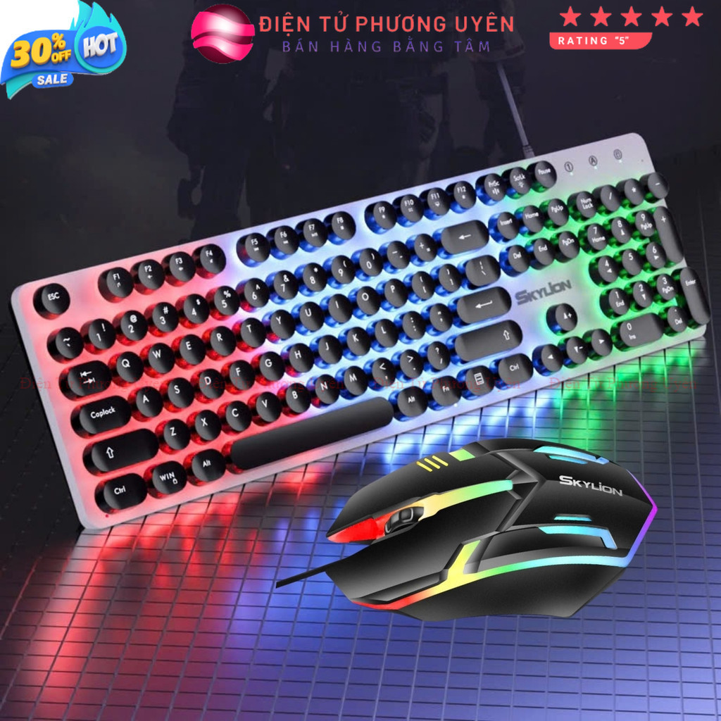 Skylion Gaming Mechanical Keyboard Mouse Combo – Retro Round Keys, RGB ...