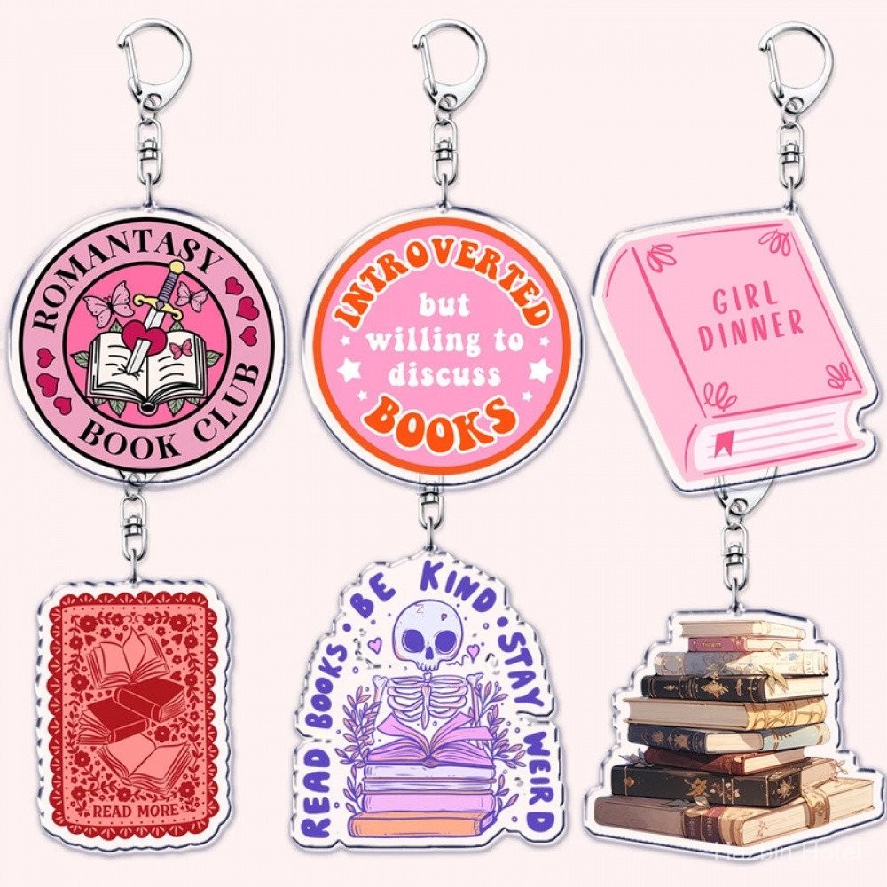Pink Bookish Book LoverKeychains for Accessories Bag Key Chain Ring ...