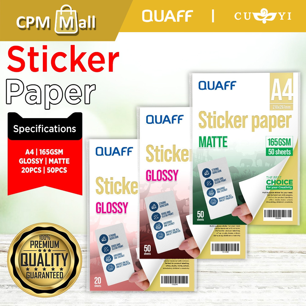 QUAFF 165GSM Sticker Paper Matte/Glossy for Labelling and Decal Printin ...