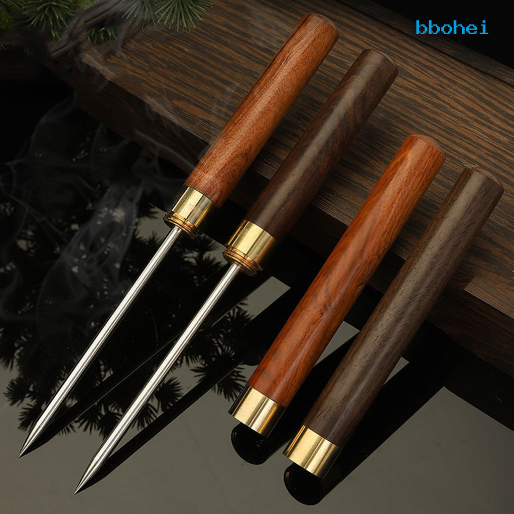 BBO-Stainless Steel Ice Pick with Safety Cover Wooden Handle Breaking ...