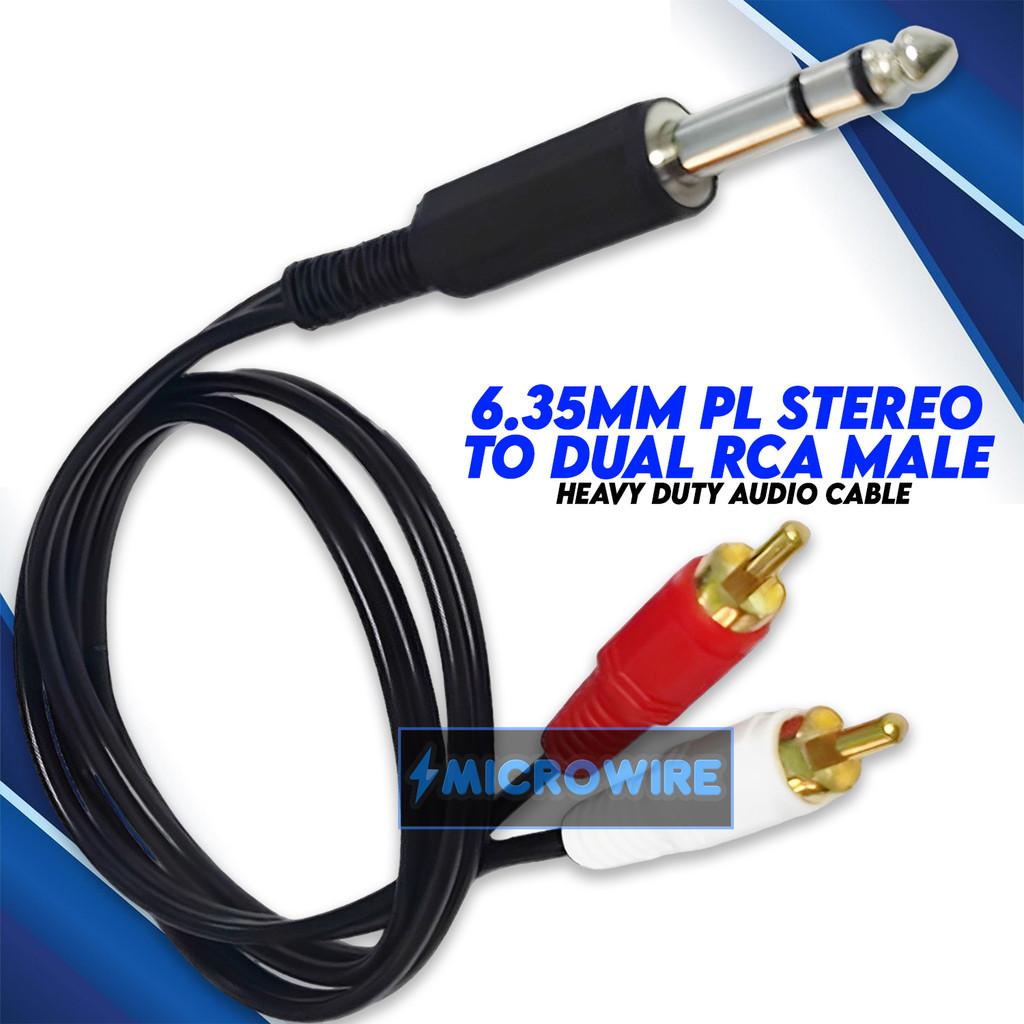 nxp-6.35MM PL Stereo To Dual RCA Male Audio Cable BLACK | Shopee ...