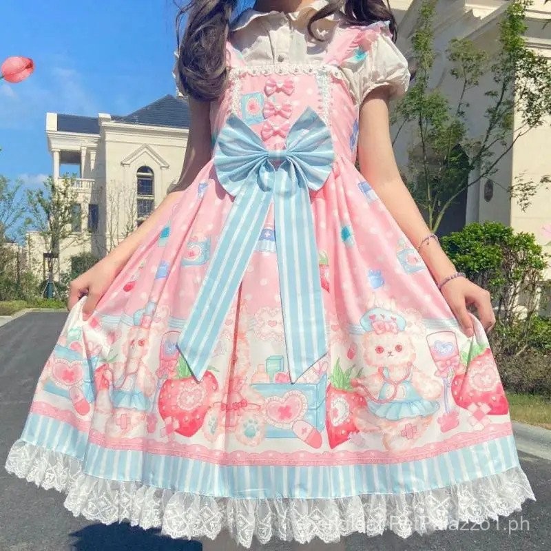 Japanese Harajuku Dream Jsk Lolita Dress Kawaii Cute Cat Print Bow Lace ...