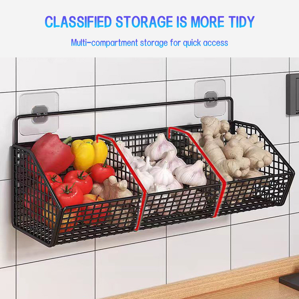 Wall Mounted Seasoning Rack Hanging Vegetable Basket Kitchen Onion ...