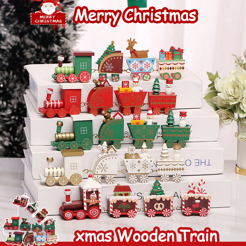 2025 New Year Merry Christmas Wooden Train Ornaments Christmas Decor