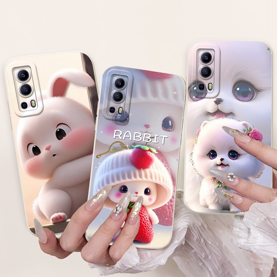 For Vivo Y52 5G V2053 Casing Creative Rabbit Love Heart Cartoon Soft ...