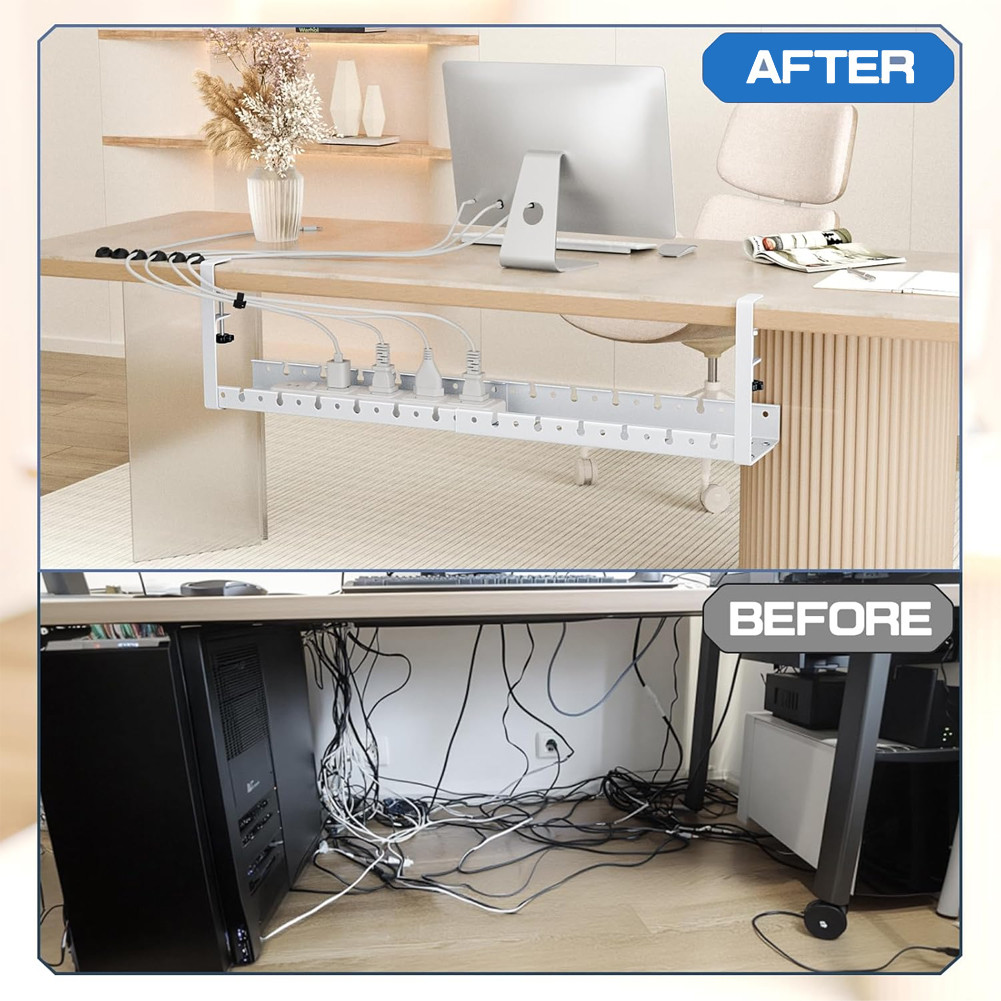 Expandable Under Desk Cable Management Tray Heavy Duty Cord Organizer ...