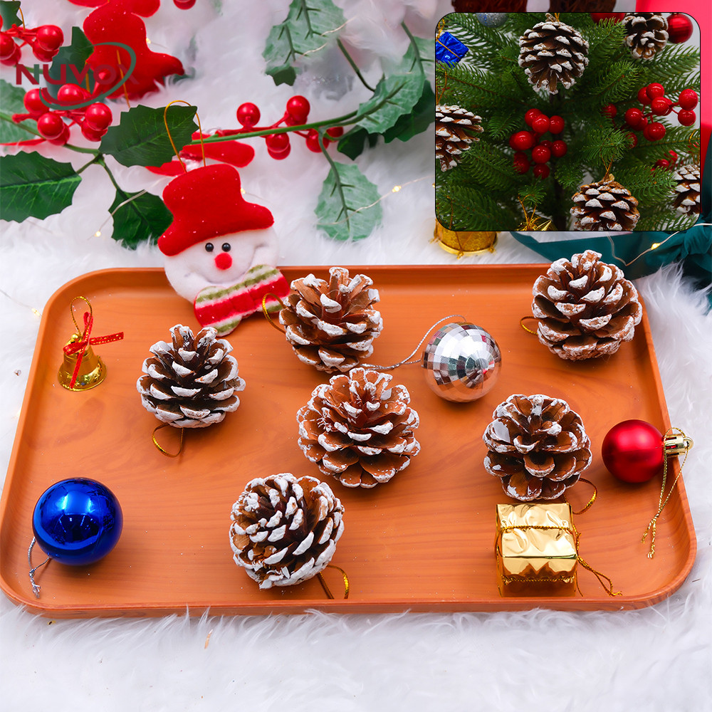 NUVOX 9pcs/5cm Christmas Artifical Pine Cones Decoration with Rope Xmas ...