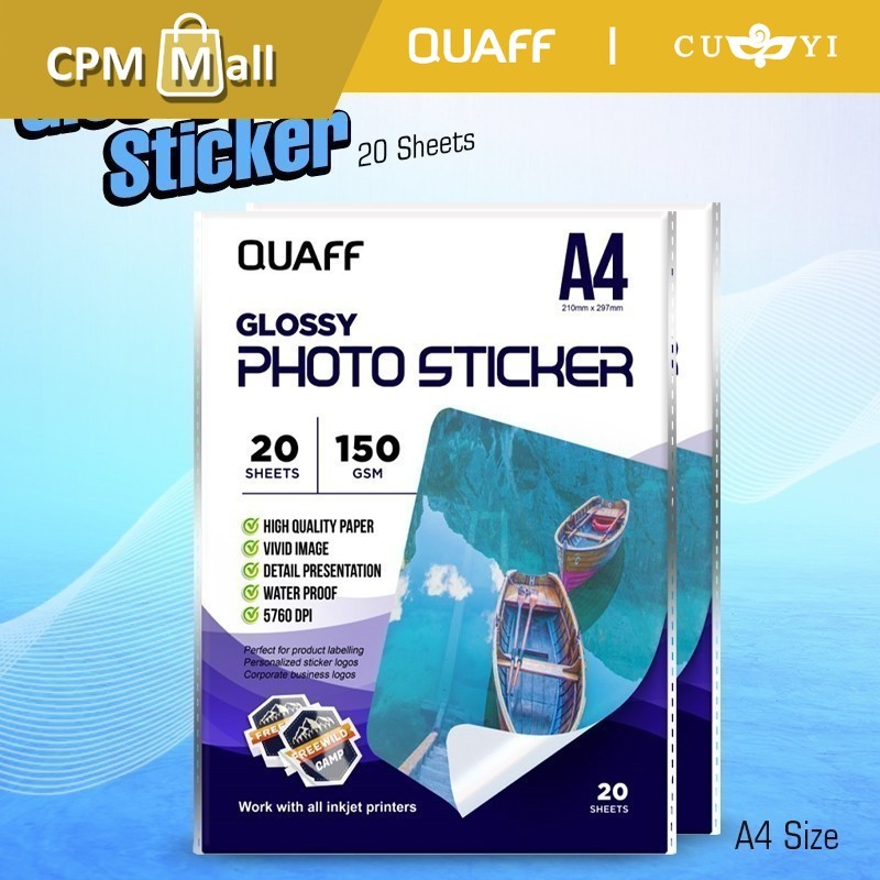 Quaff 150gsm Glossy Photo Sticker Paper A4 Size for Label and Sticker ...
