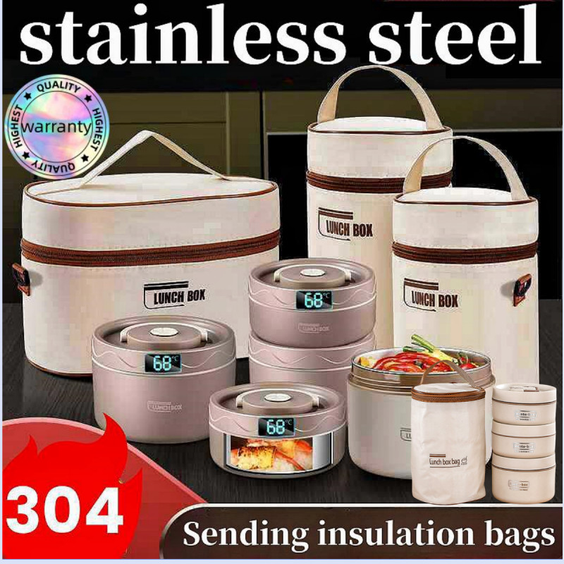 Heated insulated lunch box 304 Stainless Steel student Lunch Box Round ...