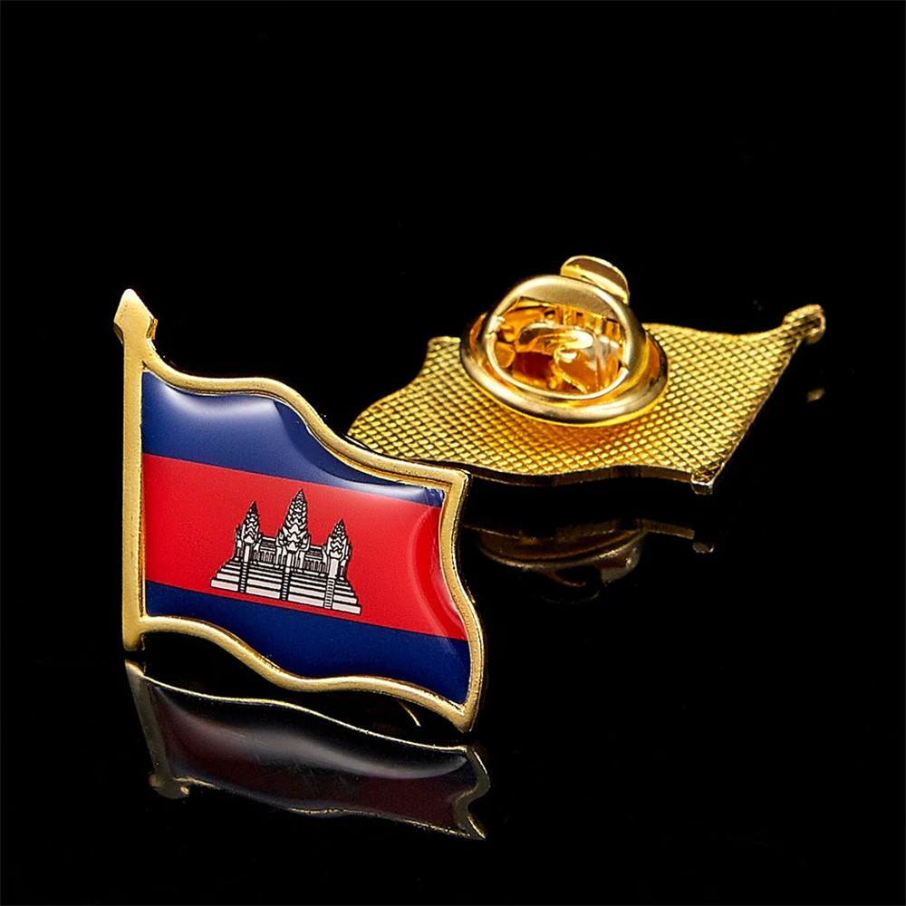 Cambodian national flag crystal drop gum badge brooch, flags of various