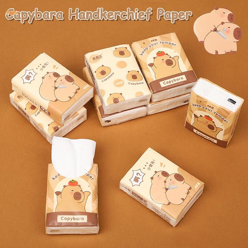 Sweet 9 Packs Cute Capybara Panda Handkerchief Paper Soft Three Layer