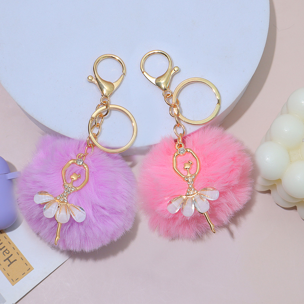 Sweet Pompom Ballerina Keychains Luxury Rhinestone Ballet Girl Keyrings ...