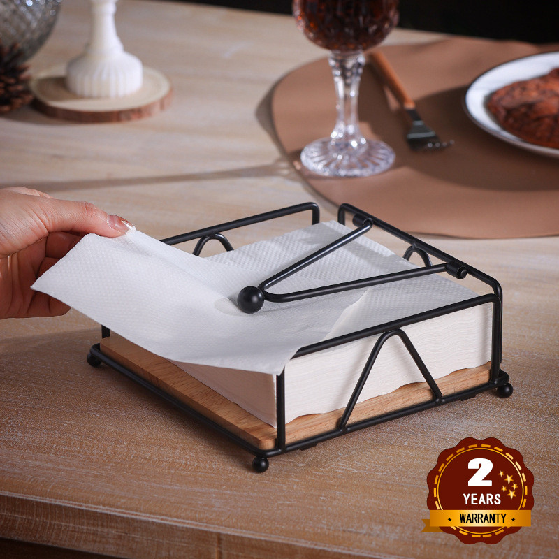 Wooden Iron Tissue Holder for Table Restaurant Hotel Paper Drawer