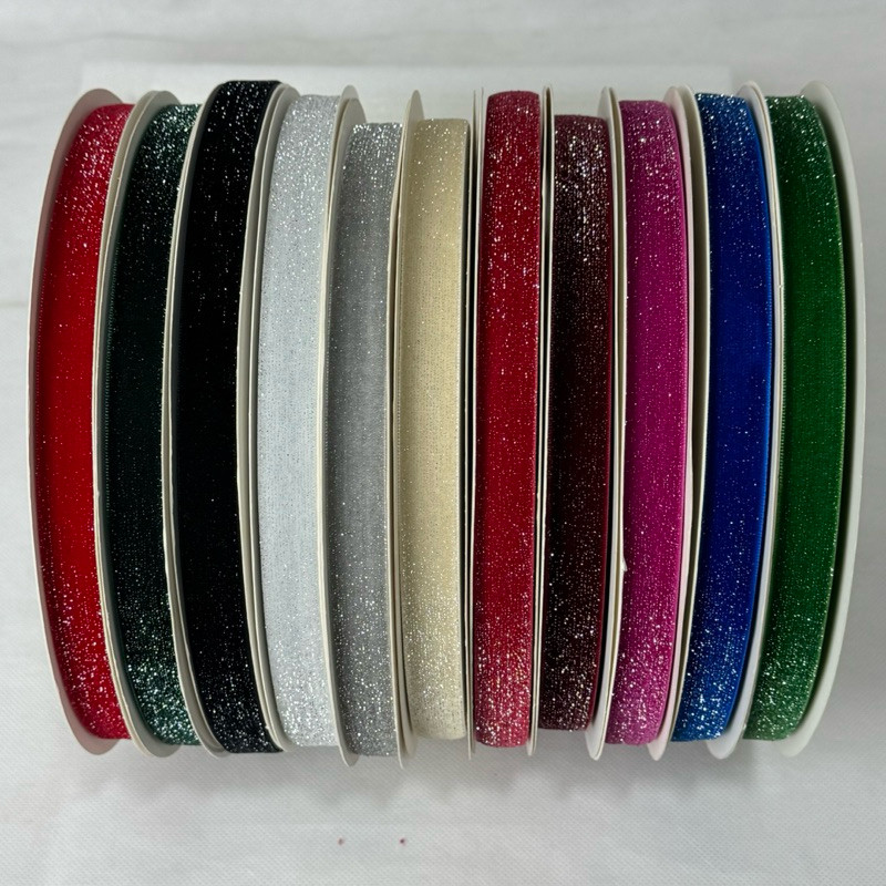 1.5 cm - 1 Yard (90 cm) | Premium Ribbon Fine Silver Glitterbeludru ...