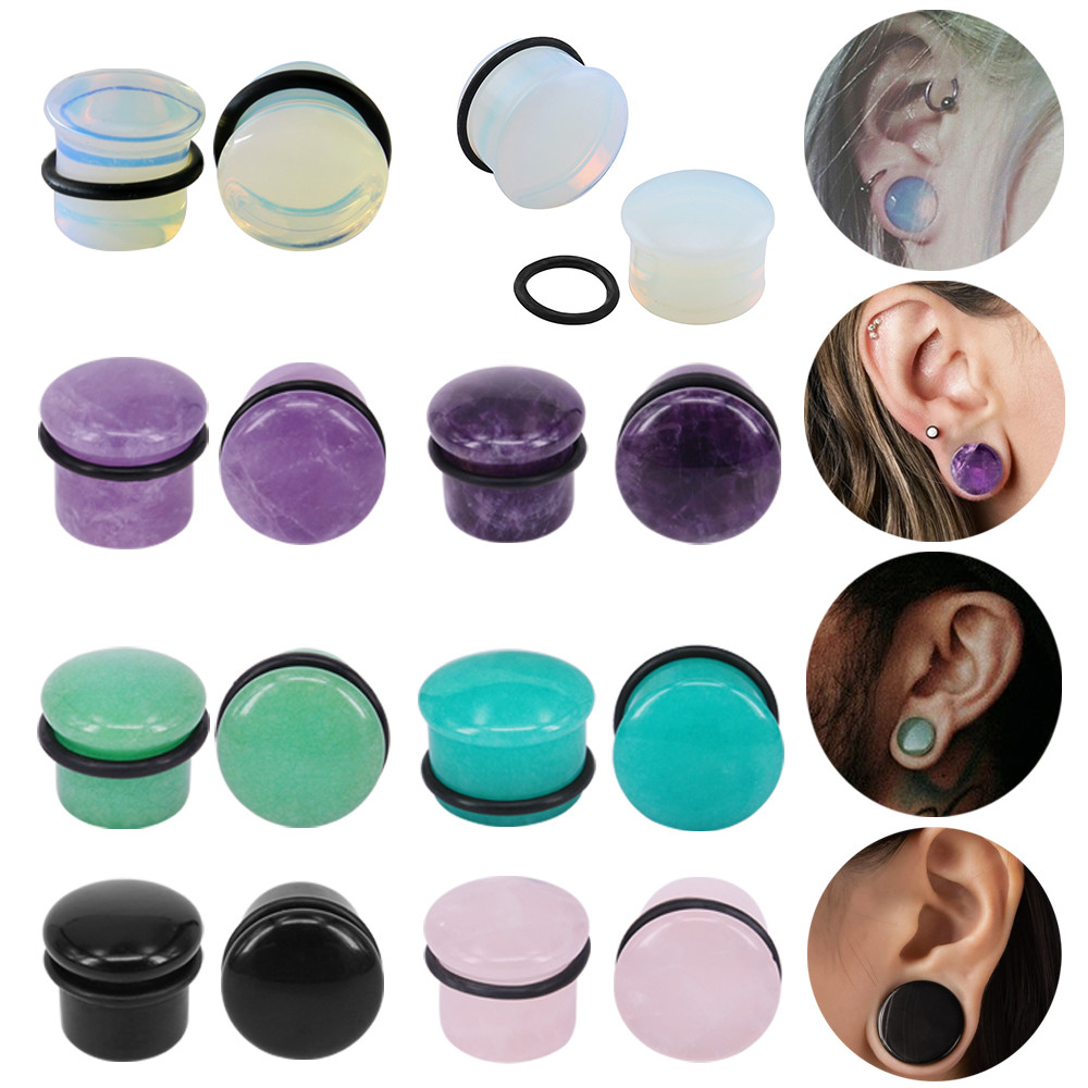 1 Pair Opal Ear Expander V-groove Ear Gauges Purple Ear Stretcher Lobe ...