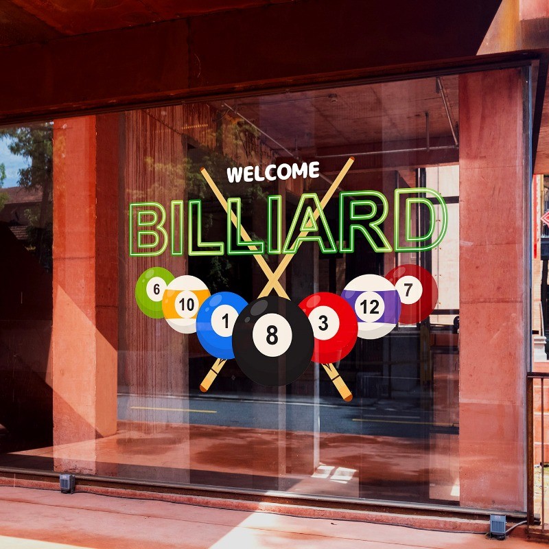Billiards Hall Atmosphere Layout Cartoon Characters Glass Stickers for ...