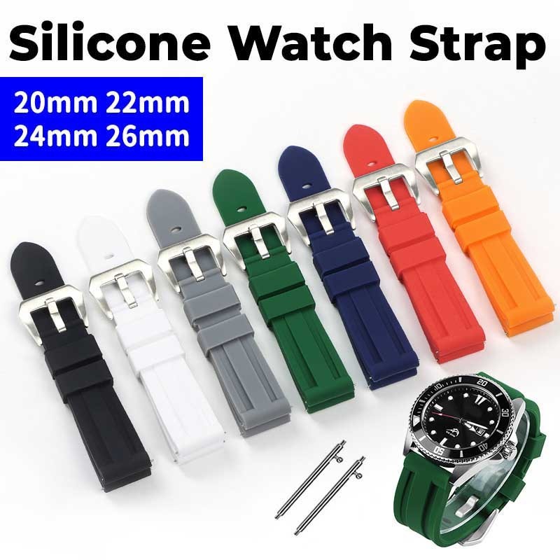 20mm 22mm Silicone Watch Strap for Panera 24mm 26mm Soft Rubber Watch Band  Quick Release Sport Watchband Colorful Wrist Belt Men Women Bracelet Black 