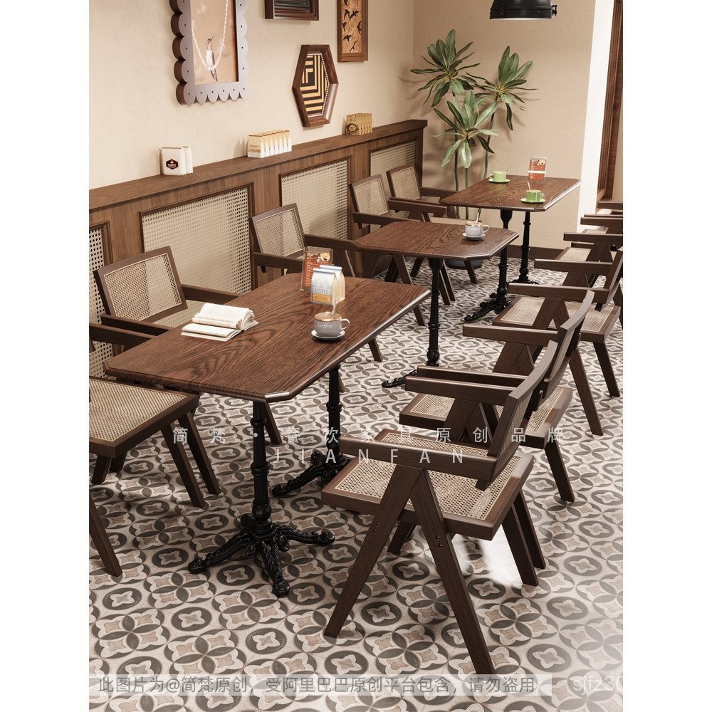 Coffee Shop Milk Tea Shop Dining Retro Solid Wood Commercial Dining ...
