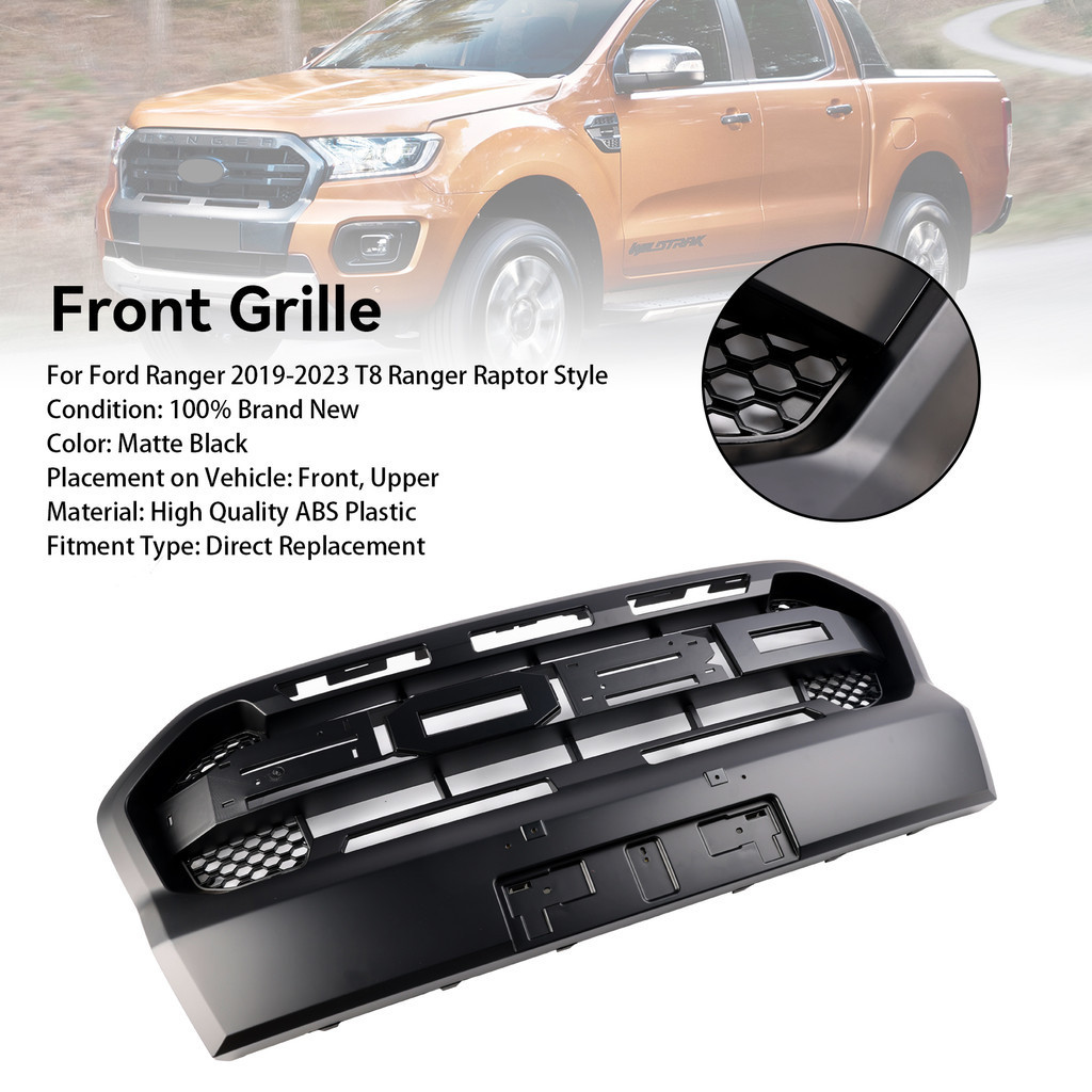 Matt Black Ranger Raptor Style Front Bumper Grille Fit Ford Ranger 2019