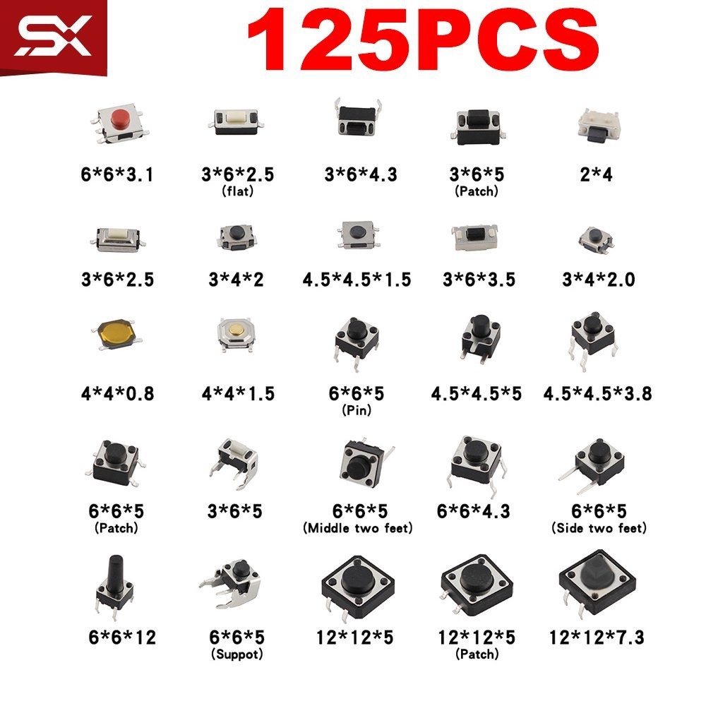 RQ125PCS 25 Types Auto Car Tactile Tact Touch Switch Push Button Micro ...