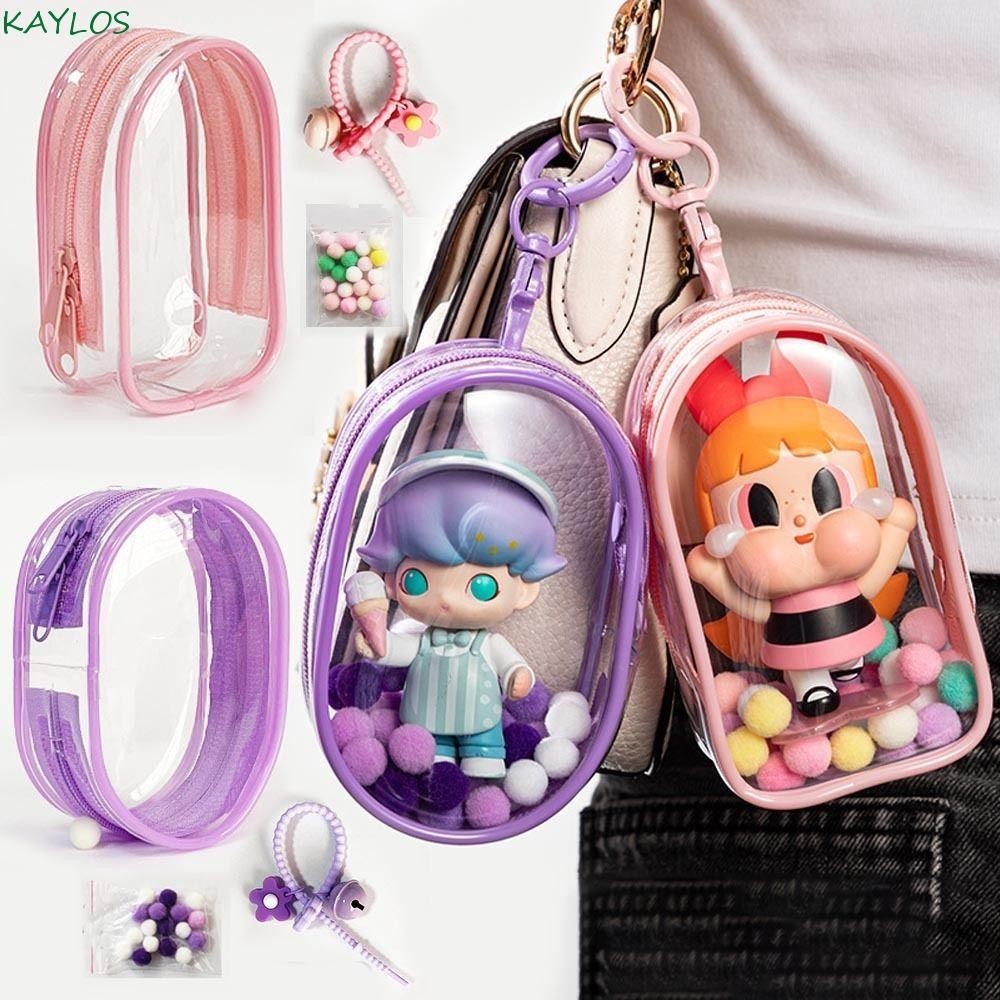 Clear Hanging Display Case For Labubu Dolls - Waterproof PVC Storage Bag With Pompoms - View #3