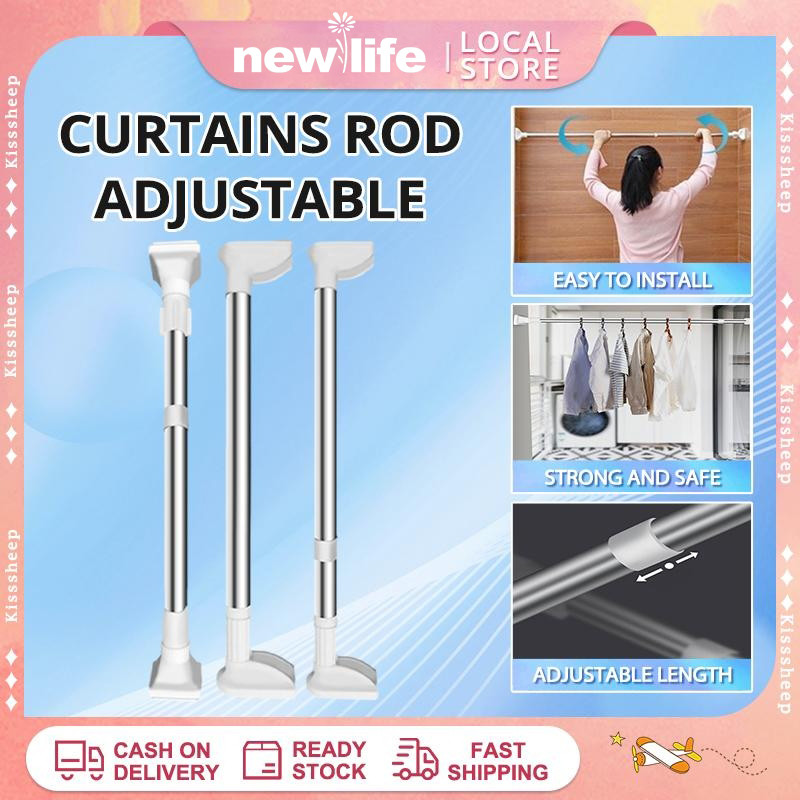 Extendable No Drilling Pole Adjustable Telescopic Clothesline Curtain ...