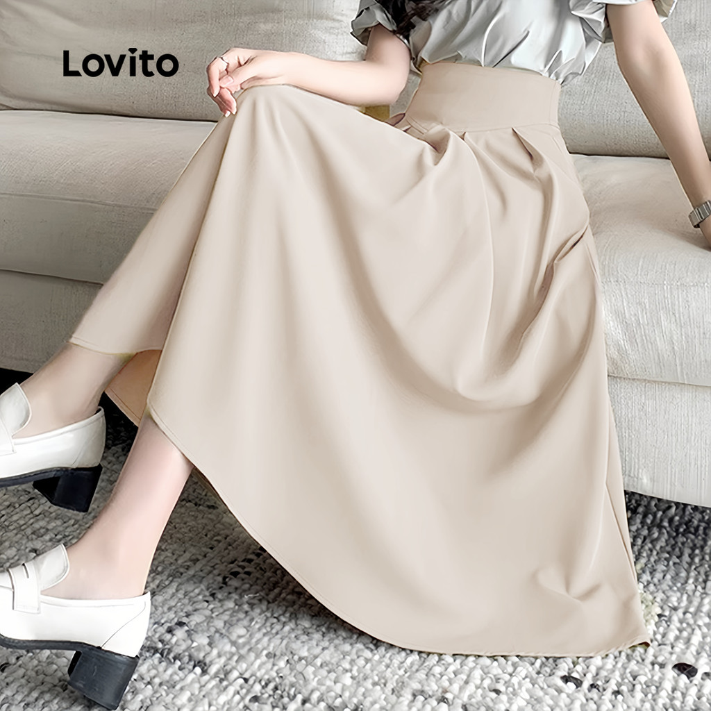 Lovito Women Elegant Skirts Structure Line Spring/summer Khaki Skirts ...
