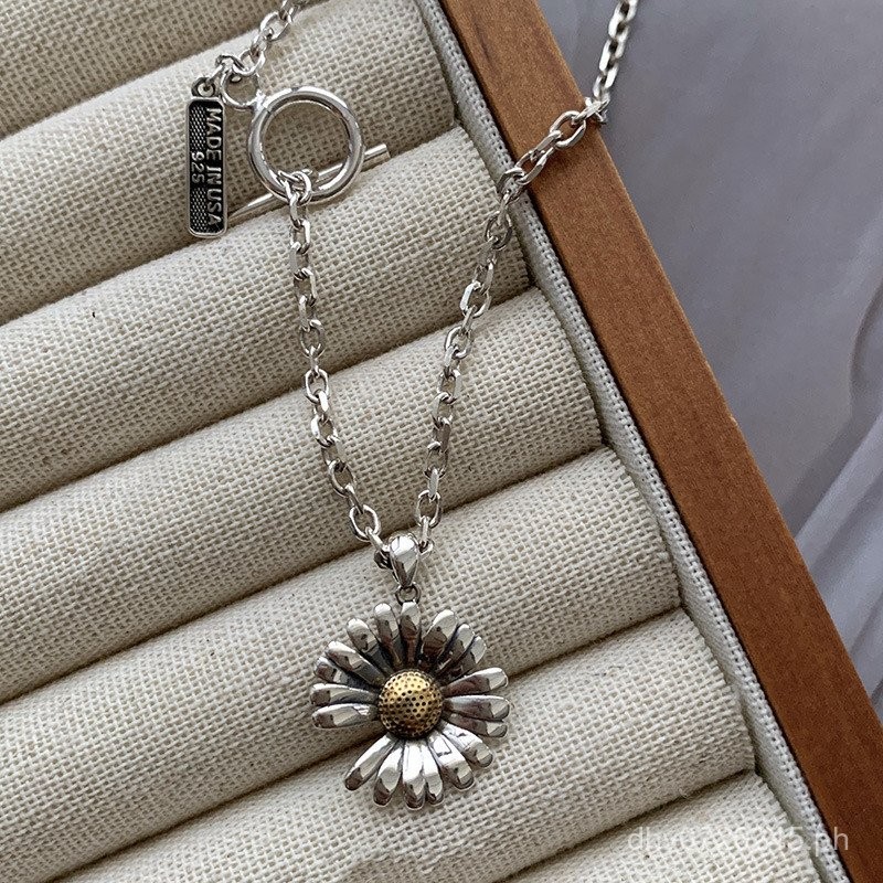 South Korea S925Pure Silver Sunflower OT Buckle Necklace GD Quan ...