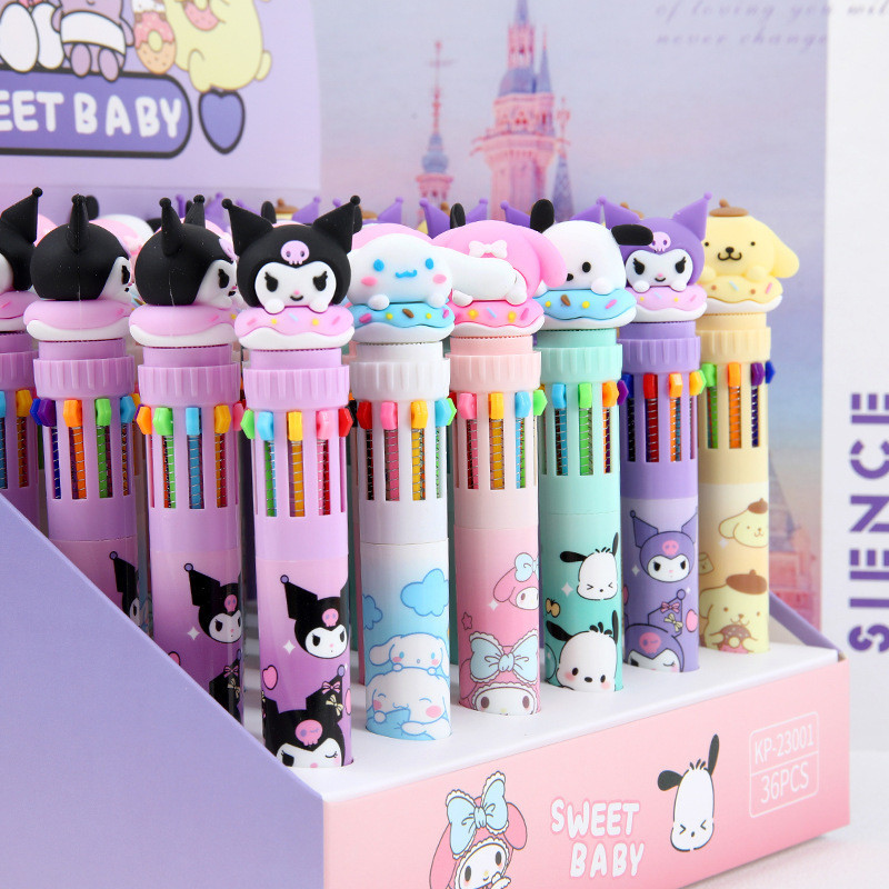 2PCS Sanrio Cartoon Ballpoint Pen Kuromi 0.5mm Ten Colors in One ...